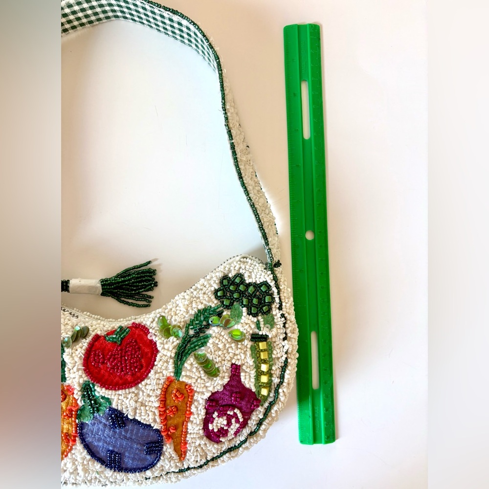 Beaded Vegetable Small Crescent Shoulder Bag Handcrafted In India - Picture 8 of 8